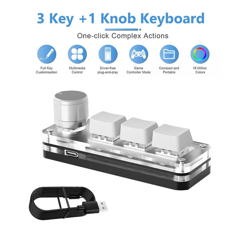 USB Mechanical Keyboard Gamer 3Keys Macro Custom Keyboard RGB Gaming Custom Programming Knob Mini Keyboard Keypads for Photoshop