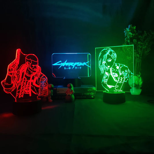 Punk Style V Figurine Nightlight Edgerunners Lighting Model 3D Illusion Lamp for Gamers Room Christmas Gift Gaming Room Setup