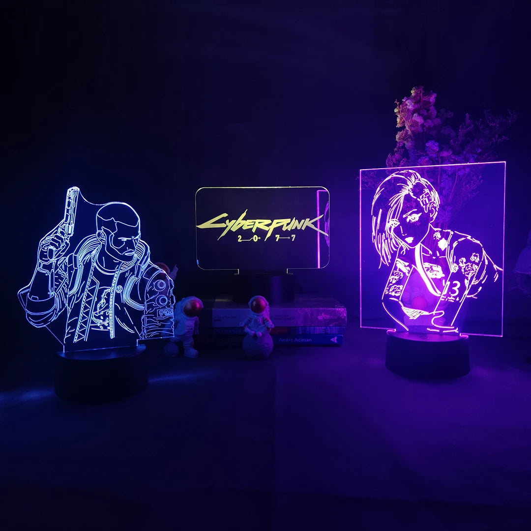 Punk Style V Figurine Nightlight Edgerunners Lighting Model 3D Illusion Lamp for Gamers Room Christmas Gift Gaming Room Setup
