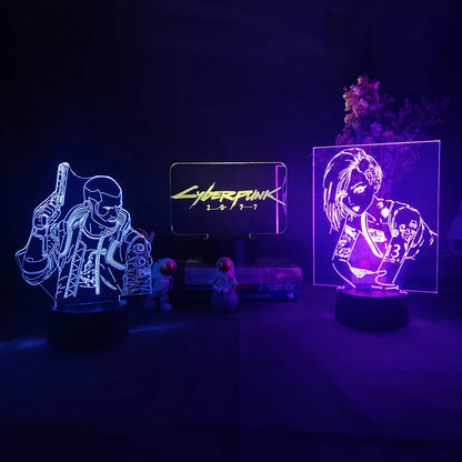 Punk Style V Figurine Nightlight Edgerunners Lighting Model 3D Illusion Lamp for Gamers Room Christmas Gift Gaming Room Setup