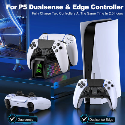 PS5 Controller Charger Dual Fast Charging Dock with 9 LED Light Modes for PS5 Dualsense Controllers