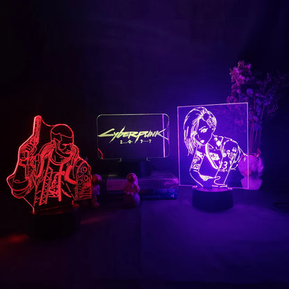 Punk Style V Figurine Nightlight Edgerunners Lighting Model 3D Illusion Lamp for Gamers Room Christmas Gift Gaming Room Setup