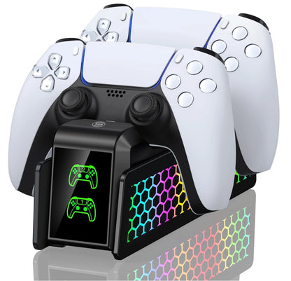 PS5 Controller Charger Dual Fast Charging Dock with 9 LED Light Modes for PS5 Dualsense Controllers