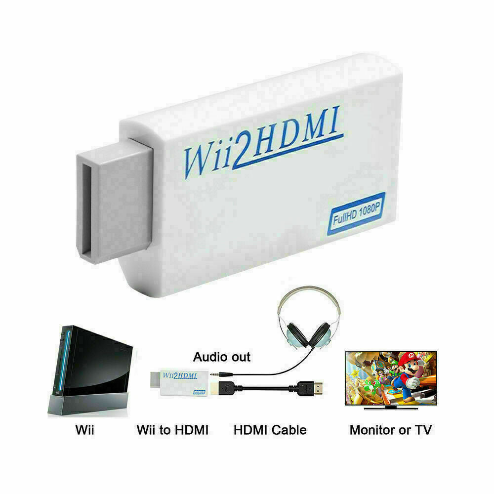 Portable Wii to HDMI Wii2Hdmi Full HD Converter Audio Output Adapter TV Black