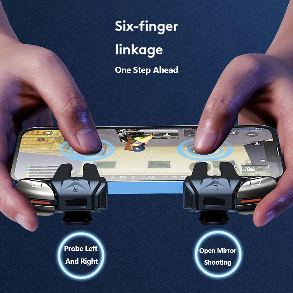 X8 Mobile Game Trigger for PUBG Phone Gaming Controller 6 Finger Trigger Sensitive Shooting Gamepad L1 R1 Aim Keys Gaming Handle
