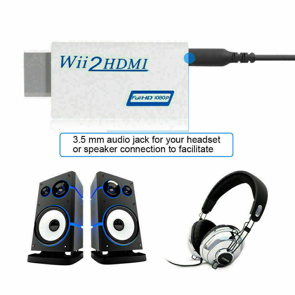 Portable Wii to HDMI Wii2Hdmi Full HD Converter Audio Output Adapter TV Black