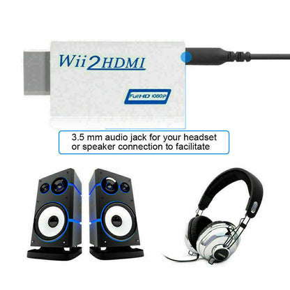 Portable Wii to HDMI Wii2Hdmi Full HD Converter Audio Output Adapter TV Black