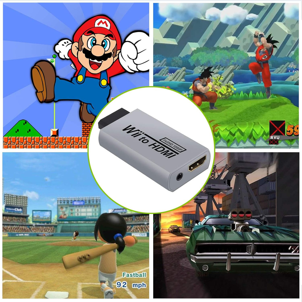 Wii to Hdmi Converter Wii to HDMI Adapter 720P and 1080P Wii2Hdmi Adapter Connector Output Video with 3.5Mm Audio Jack - Supports All Wii Display Modes