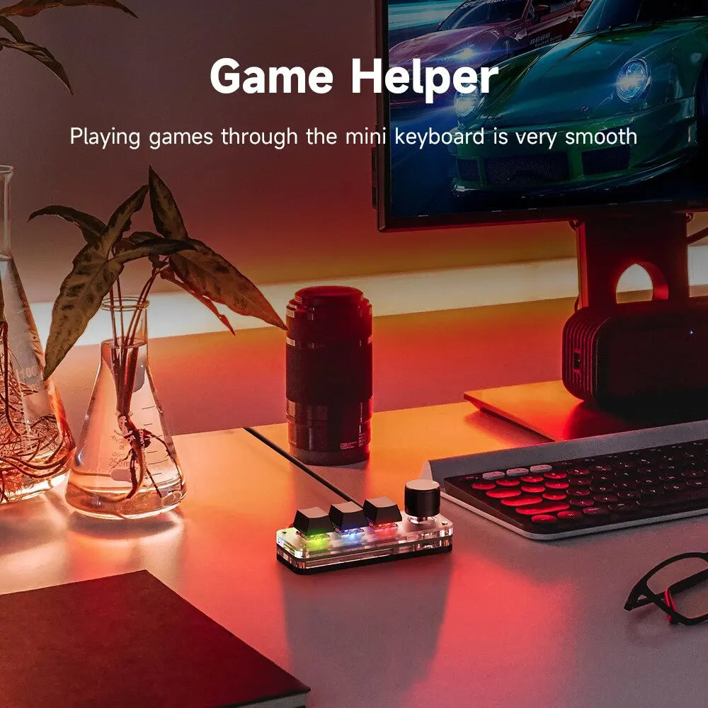 USB Mechanical Keyboard Gamer 3Keys Macro Custom Keyboard RGB Gaming Custom Programming Knob Mini Keyboard Keypads for Photoshop
