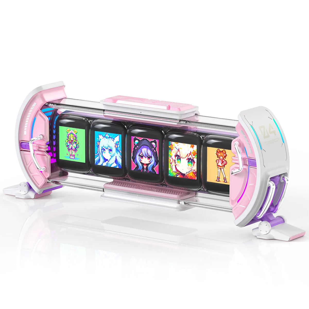 Times Gate Cute Gaming Digital Clock Informative Display Social Media, Pixel Art Display for Gamers Decor (Pink)