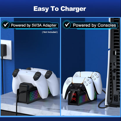 PS5 Controller Charger Dual Fast Charging Dock with 9 LED Light Modes for PS5 Dualsense Controllers