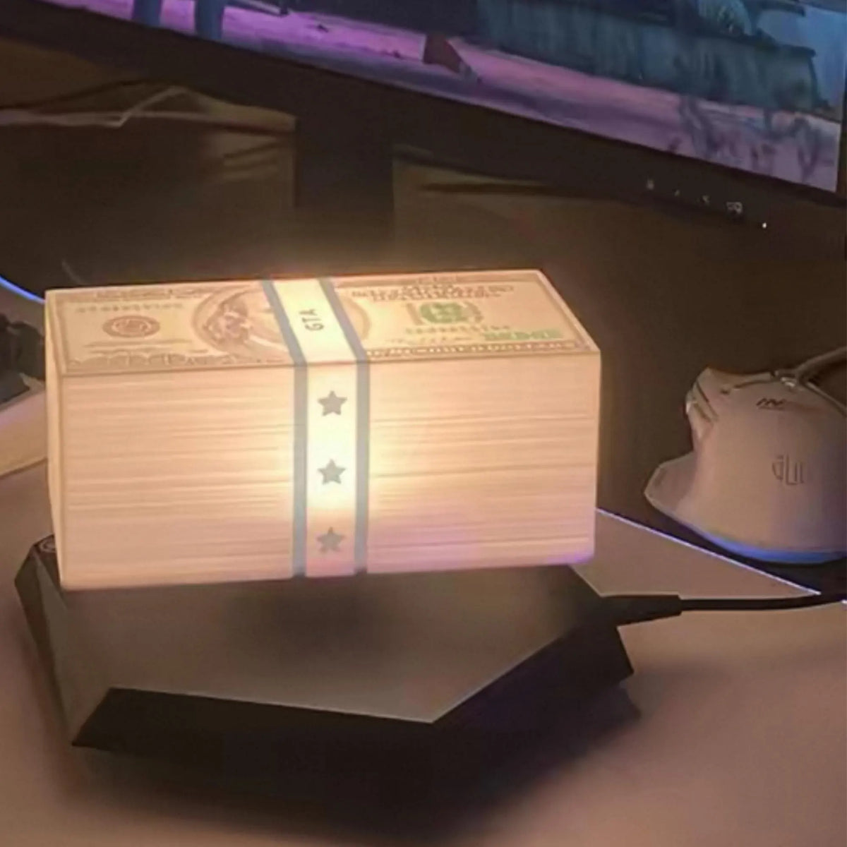 Magnetic Levitating Money Lamp Floating Glowing Cash Gamer Desk Setup Cyberpunk Decor Gift