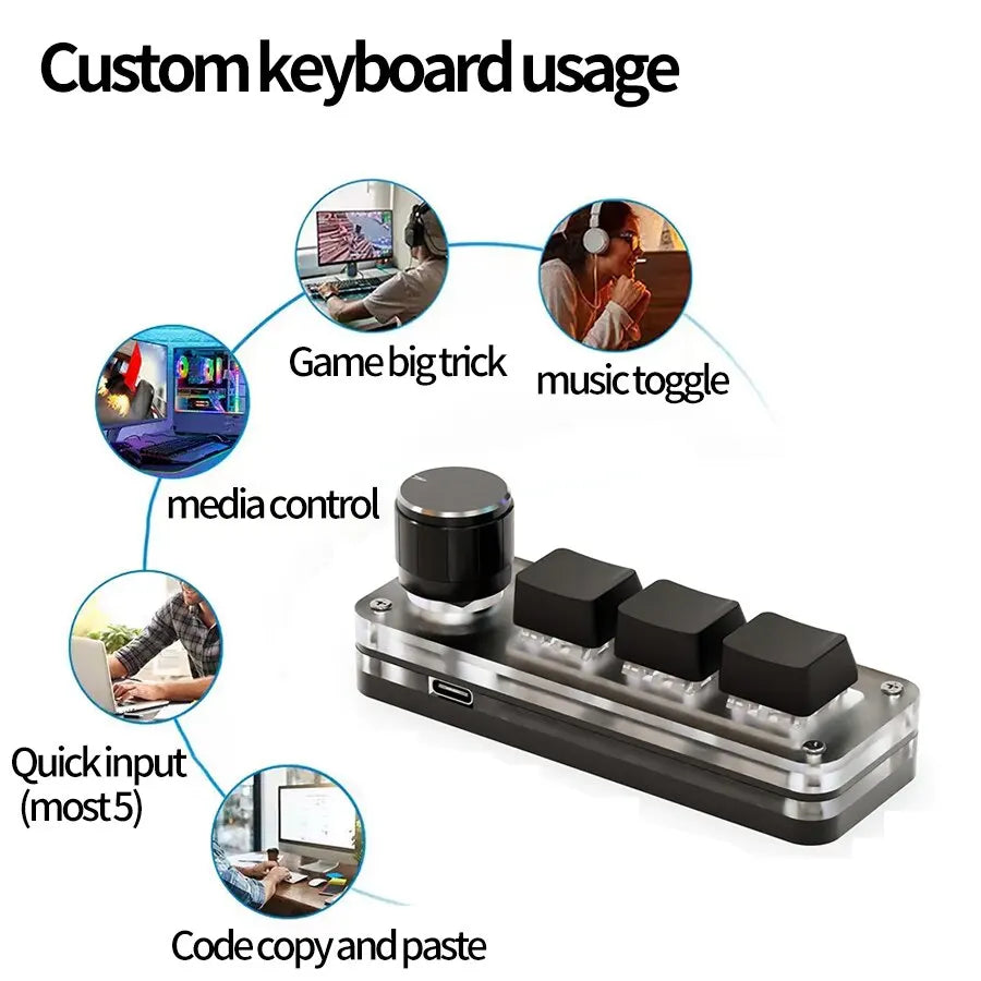 USB Mechanical Keyboard Gamer 3Keys Macro Custom Keyboard RGB Gaming Custom Programming Knob Mini Keyboard Keypads for Photoshop