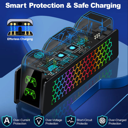 PS5 Controller Charger Dual Fast Charging Dock with 9 LED Light Modes for PS5 Dualsense Controllers