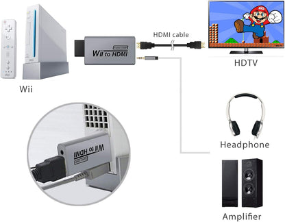 Wii to Hdmi Converter Wii to HDMI Adapter 720P and 1080P Wii2Hdmi Adapter Connector Output Video with 3.5Mm Audio Jack - Supports All Wii Display Modes