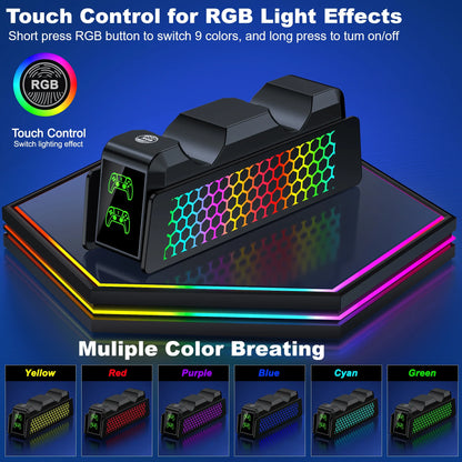 PS5 Controller Charger Dual Fast Charging Dock with 9 LED Light Modes for PS5 Dualsense Controllers