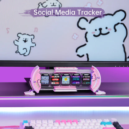 Times Gate Cute Gaming Digital Clock Informative Display Social Media, Pixel Art Display for Gamers Decor (Pink)