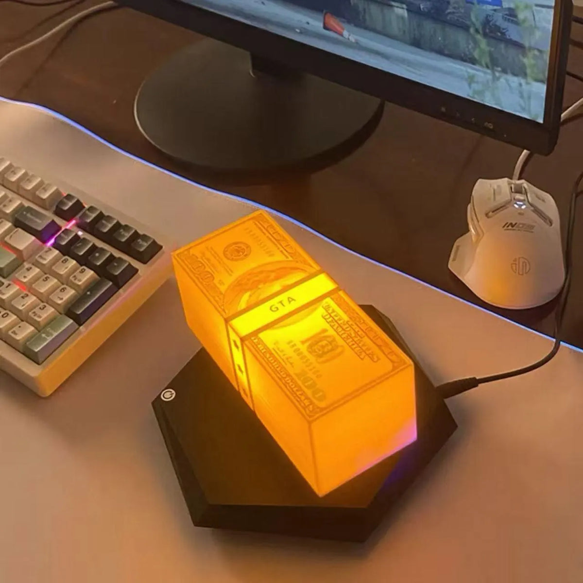 Magnetic Levitating Money Lamp Floating Glowing Cash Gamer Desk Setup Cyberpunk Decor Gift