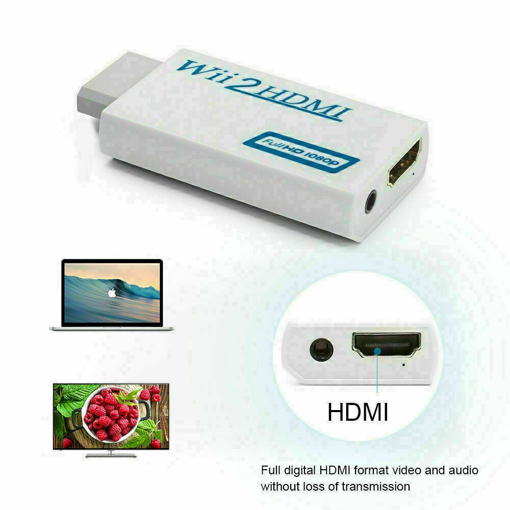 Portable Wii to HDMI Wii2Hdmi Full HD Converter Audio Output Adapter TV Black