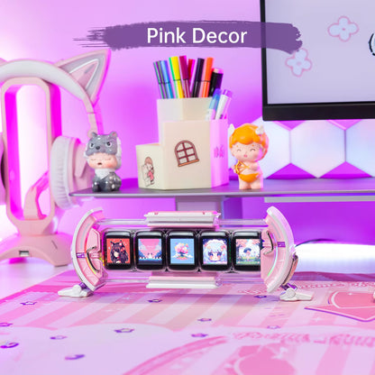 Times Gate Cute Gaming Digital Clock Informative Display Social Media, Pixel Art Display for Gamers Decor (Pink)