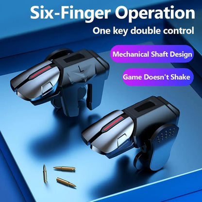 2Pcs 6 Finger Gaming Trigger Latency-Free Control for PUBG Game Physical Buttons Game Controller for Iphone Android Smart Phone