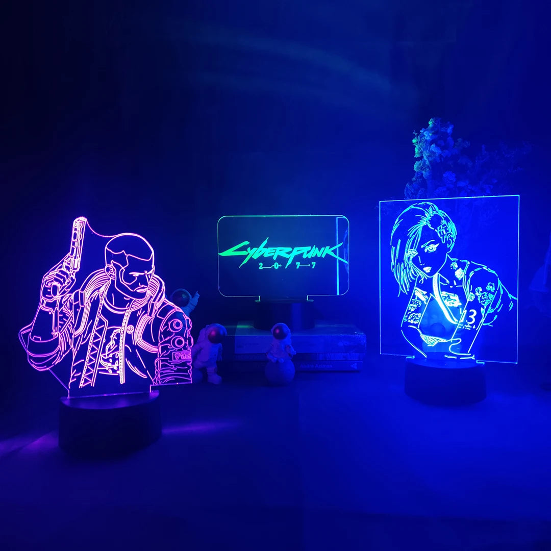 Punk Style V Figurine Nightlight Edgerunners Lighting Model 3D Illusion Lamp for Gamers Room Christmas Gift Gaming Room Setup