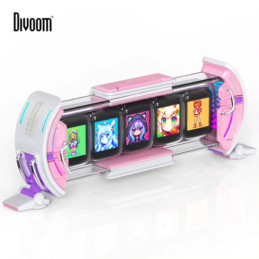 Times Gate Cute Gaming Digital Clock Informative Display Social Media, Pixel Art Display for Gamers Decor (Pink)