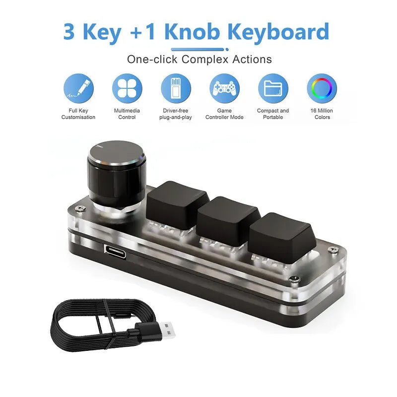 USB Mechanical Keyboard Gamer 3Keys Macro Custom Keyboard RGB Gaming Custom Programming Knob Mini Keyboard Keypads for Photoshop