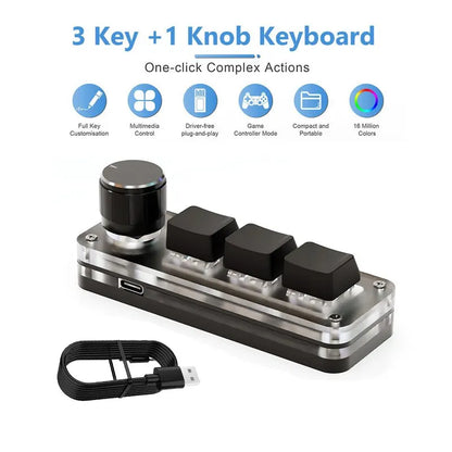 USB Mechanical Keyboard Gamer 3Keys Macro Custom Keyboard RGB Gaming Custom Programming Knob Mini Keyboard Keypads for Photoshop