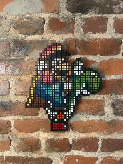 Handmade 8-Bit Mario Riding Yoshi Wooden Wall Art