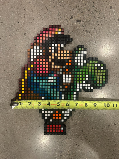 Handmade 8-Bit Mario Riding Yoshi Wooden Wall Art