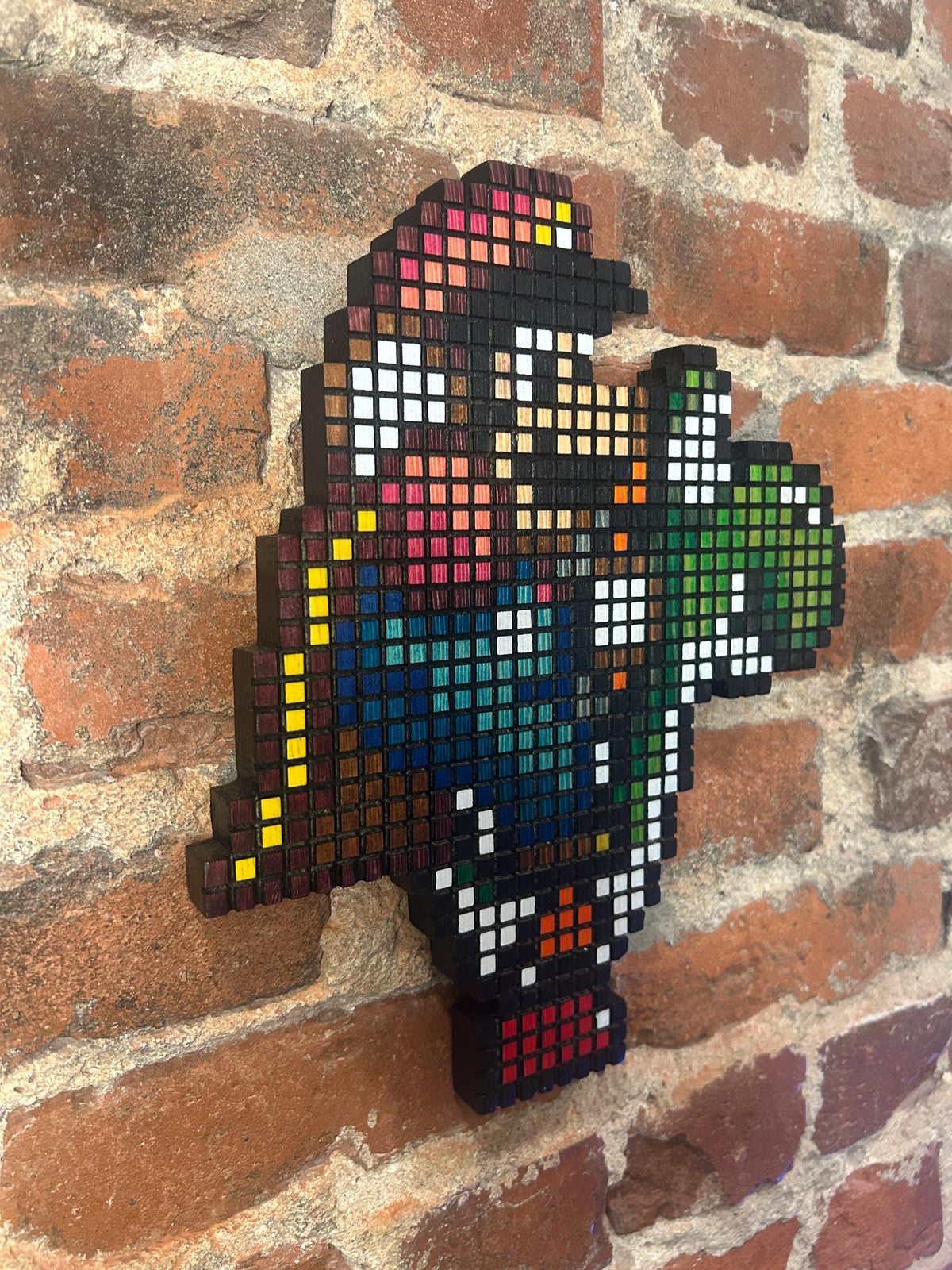 Handmade 8-Bit Mario Riding Yoshi Wooden Wall Art