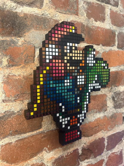 Handmade 8-Bit Mario Riding Yoshi Wooden Wall Art