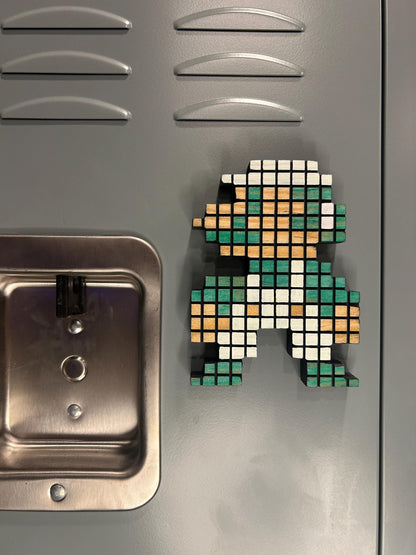 8-Bit Gaming Character Magnets (Mario, Luigi, Link) - Wooden Pixel Decor | Handmade Retro Gaming Gift for Gamers and Collectors and Mancave