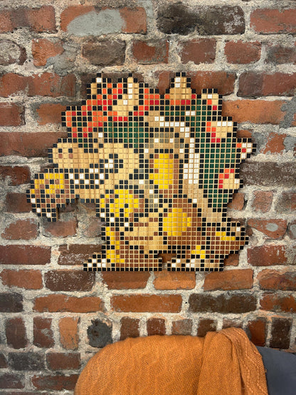 8-Bit Bowser Wall Art - Wooden Pixel Decor | Handmade Retro Gaming Gift for Gamers and Collectors and Mancave