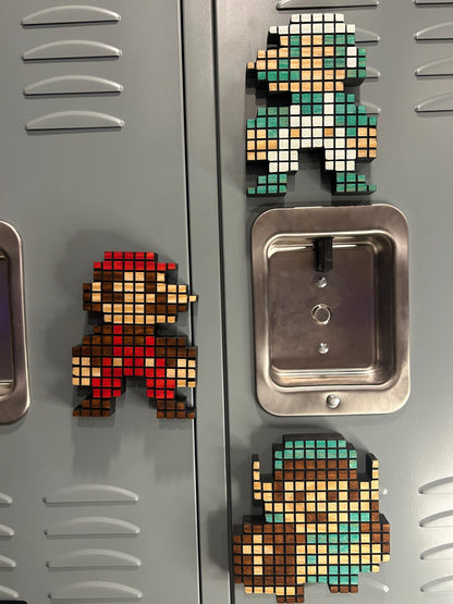 8-Bit Gaming Character Magnets (Mario, Luigi, Link) - Wooden Pixel Decor | Handmade Retro Gaming Gift for Gamers and Collectors and Mancave